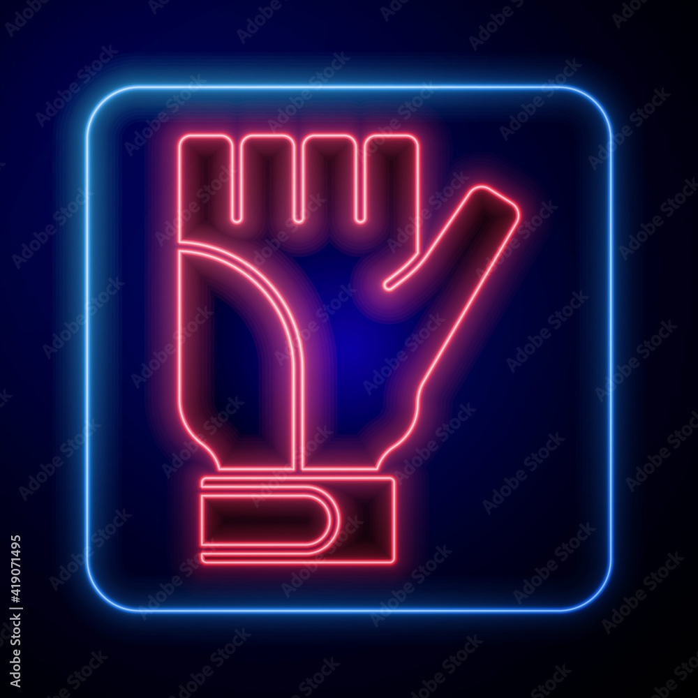 Glowing neon Gloves icon isolated on black background. Extreme sport. Sport equipment. Vector.