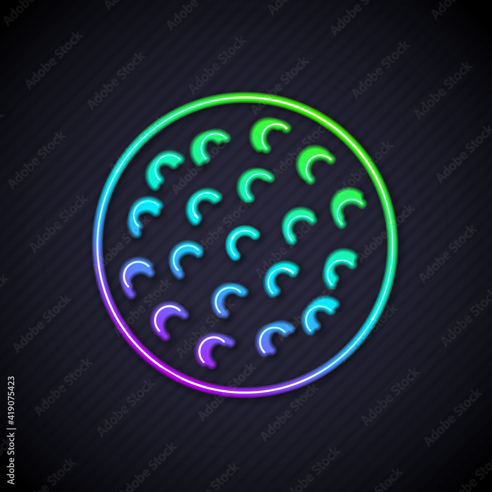 Glowing neon line Golf ball icon isolated on black background. Vector.