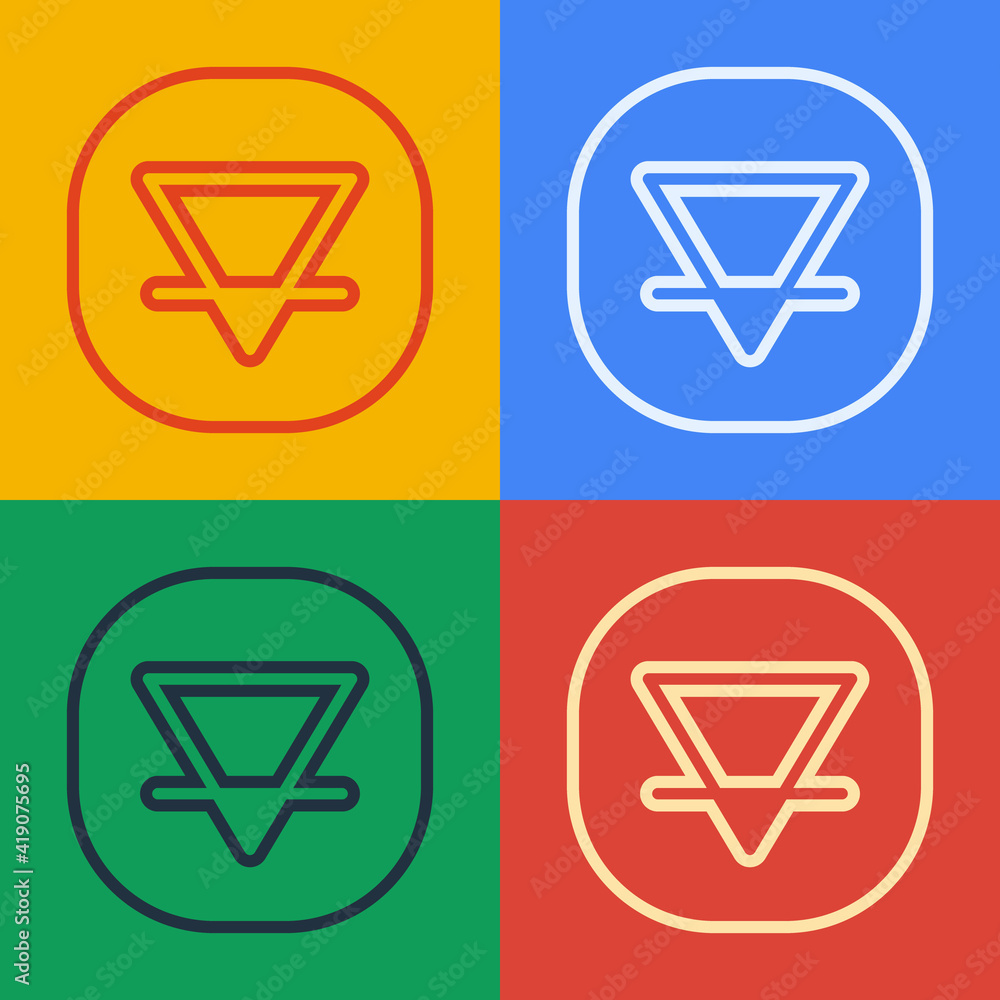 Pop art line Earth element of the symbol alchemy icon isolated on color background. Basic mystic ele