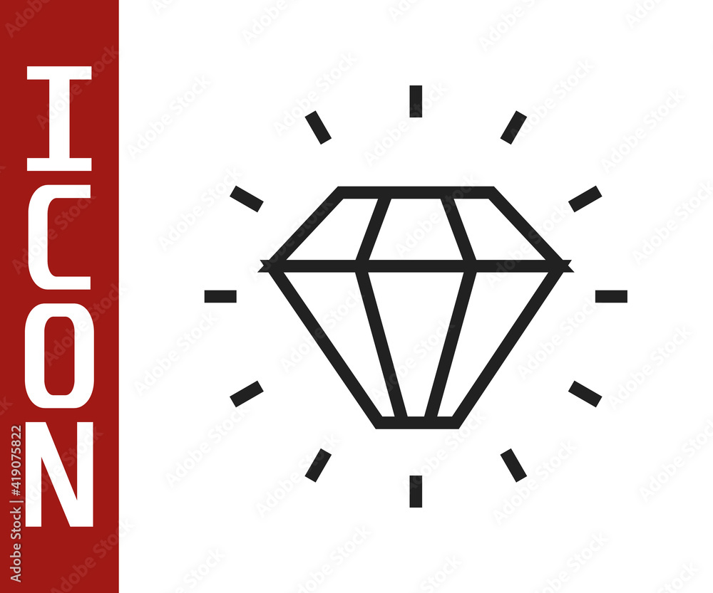 Black line Diamond icon isolated on white background. Jewelry symbol. Gem stone. Vector.