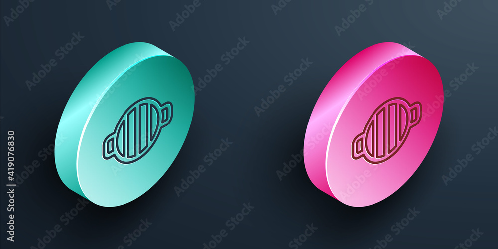 Isometric line Barbecue grill icon isolated on black background. BBQ grill party. Turquoise and pink