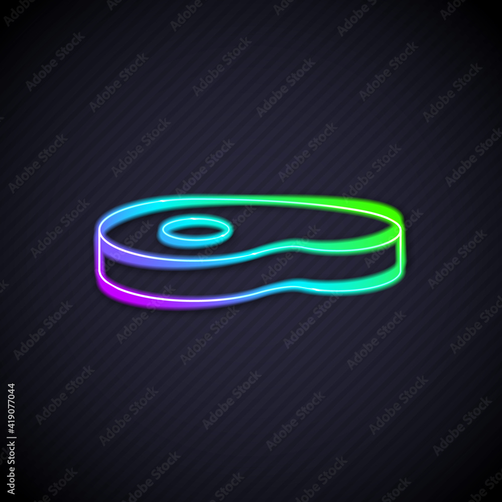 Glowing neon line Steak meat icon isolated on black background. Vector.