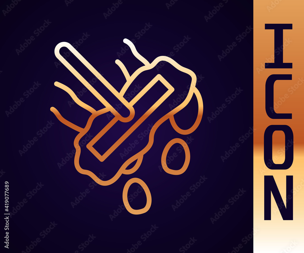 Gold line Mop icon isolated on black background. Cleaning service concept. Vector.