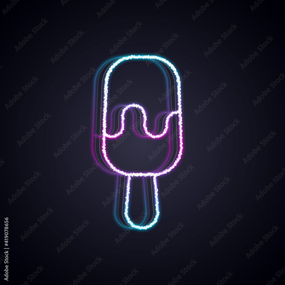 Glowing neon line Ice cream on stick icon isolated on black background. Sweet symbol. Vector.