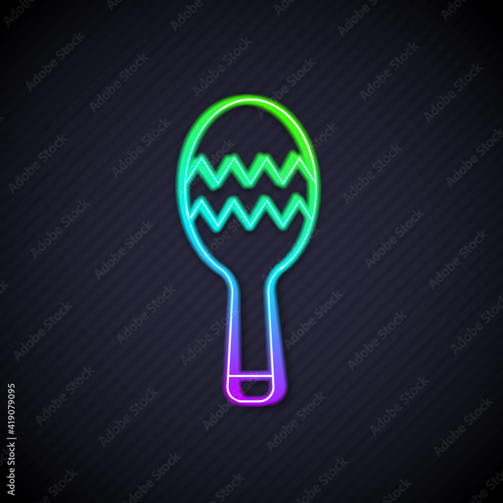 Glowing neon line Maracas icon isolated on black background. Music maracas instrument mexico. Vector