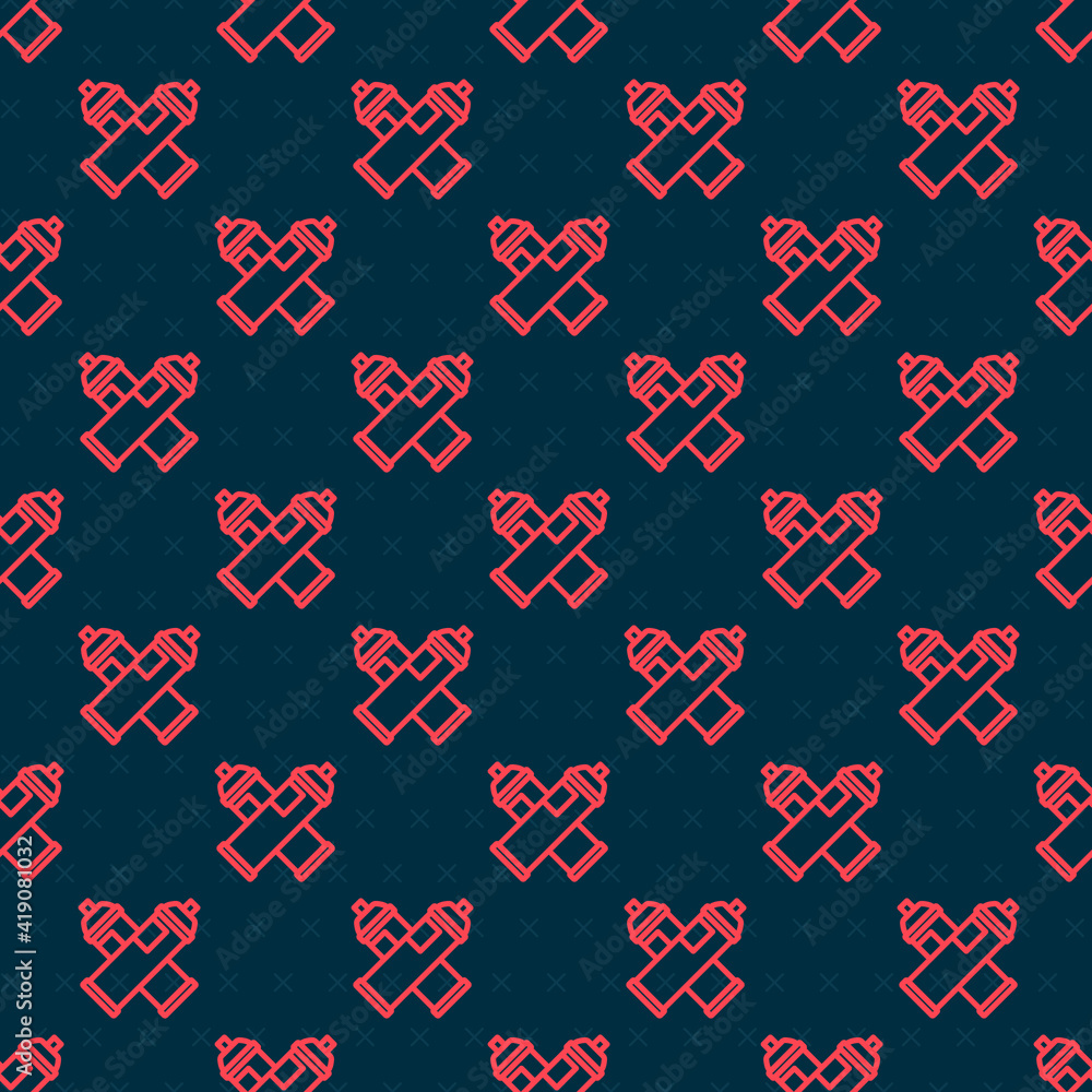 Red line Paint spray can icon isolated seamless pattern on black background. Vector.