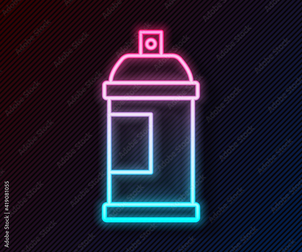 Glowing neon line Paint spray can icon isolated on black background. Vector.