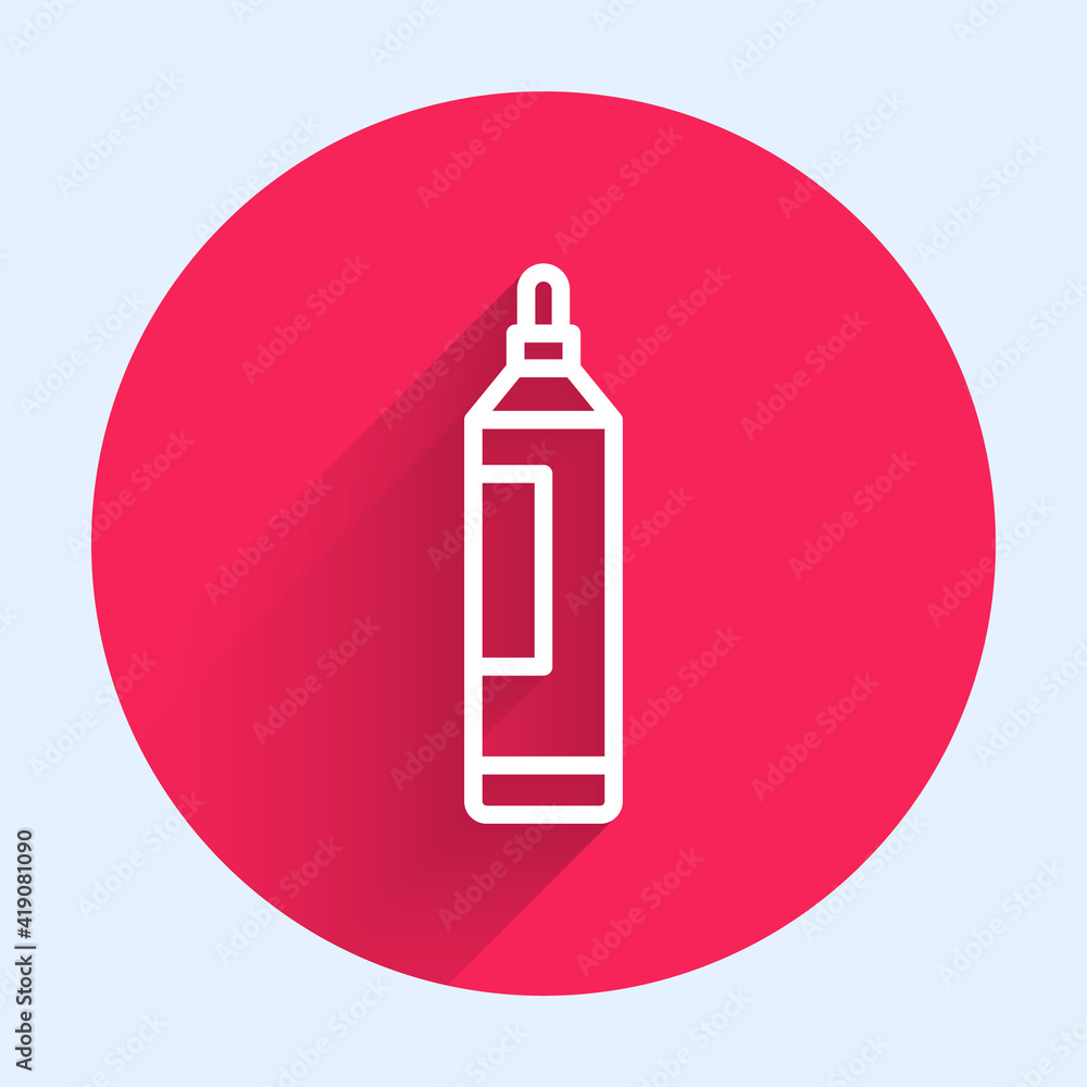 White line Marker pen icon isolated with long shadow. Red circle button. Vector.