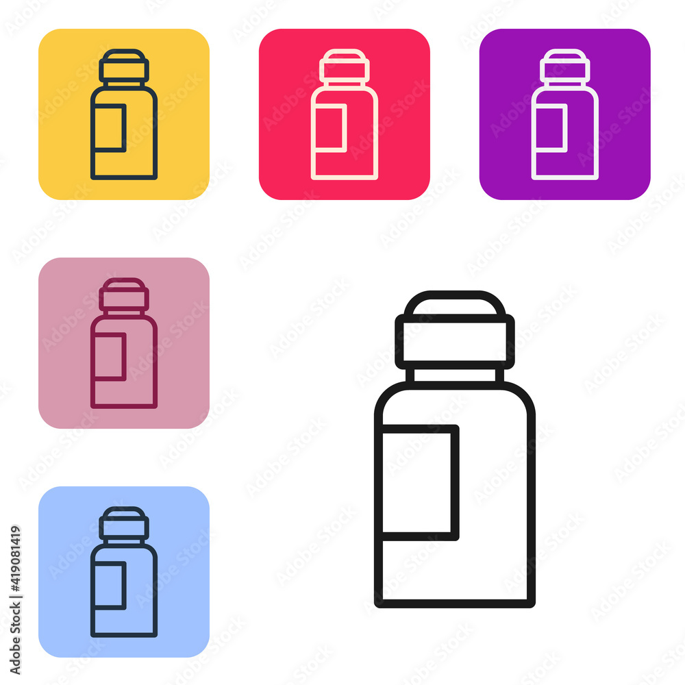 Black line Paint, gouache, jar, dye icon isolated on white background. Set icons in color square but