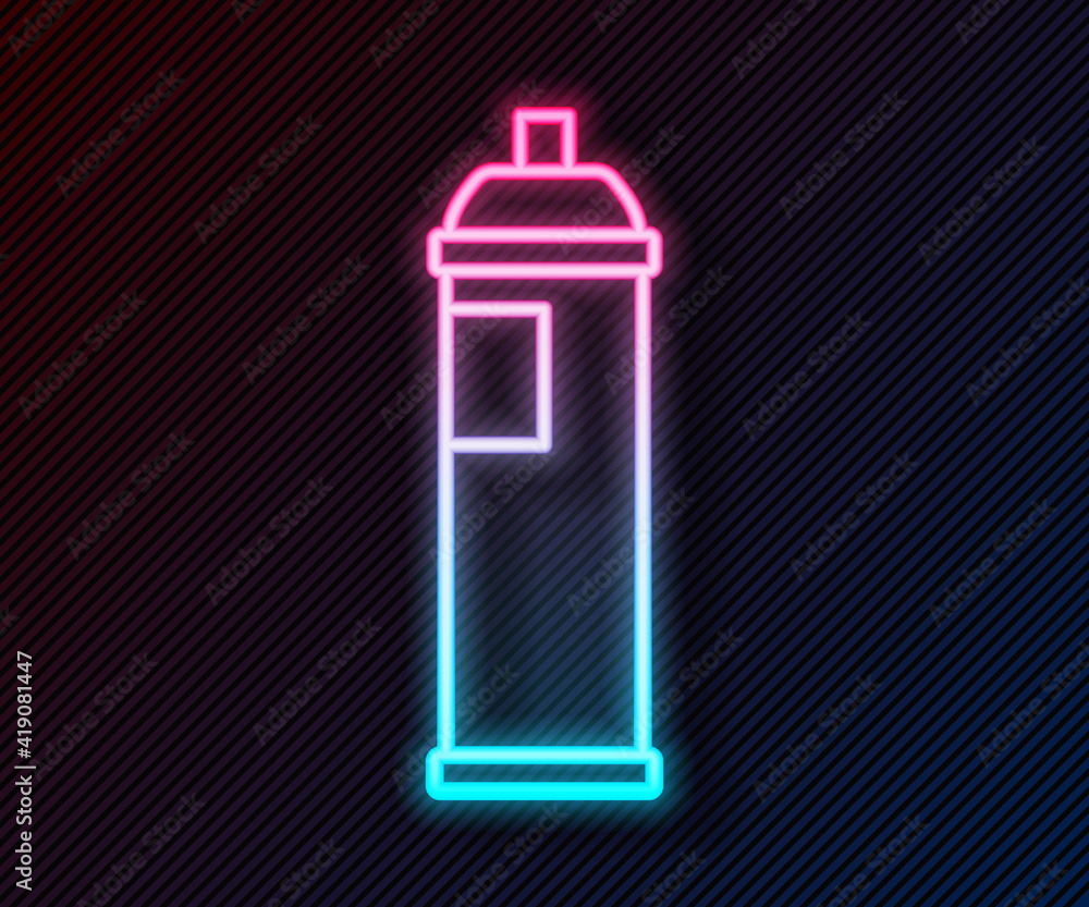 Glowing neon line Paint spray can icon isolated on black background. Vector.