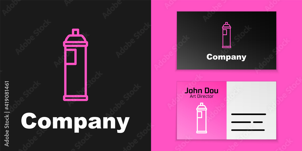 Pink line Paint spray can icon isolated on black background. Logo design template element. Vector.