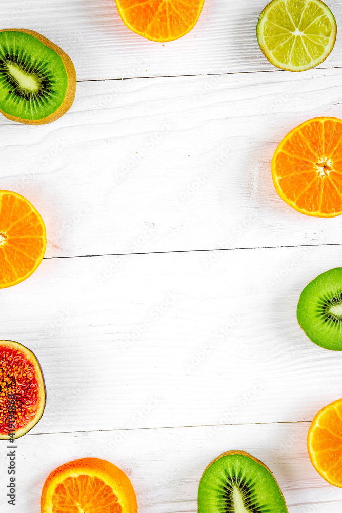 cut fruit frame design on white background top view mockup