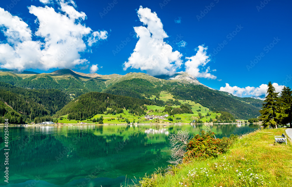 Reschensee, an artificial lake in South Tyrol, the Italian Alps