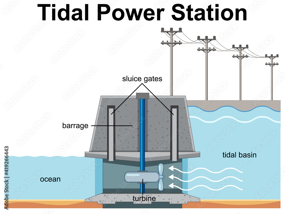 潮汐电站示意图