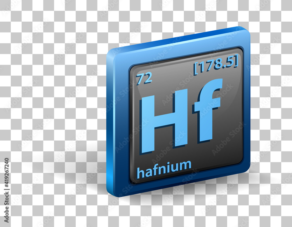 Hafnium chemical element. Chemical symbol with atomic number and atomic mass.