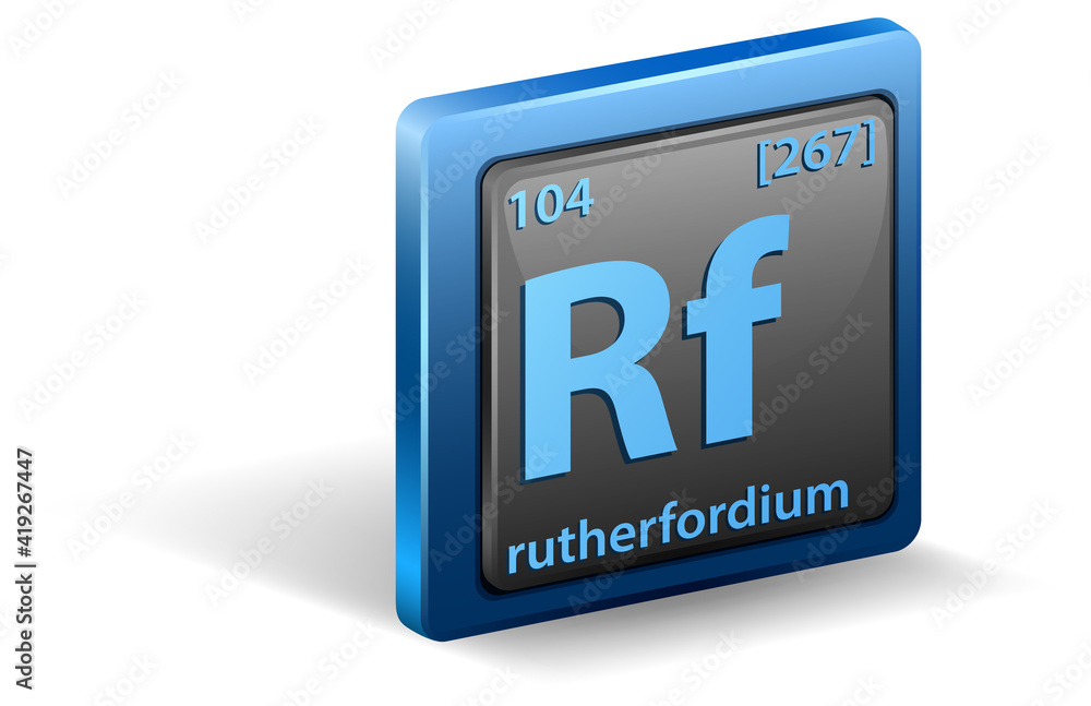 Rutherfordium chemical element. Chemical symbol with atomic number and atomic mass.