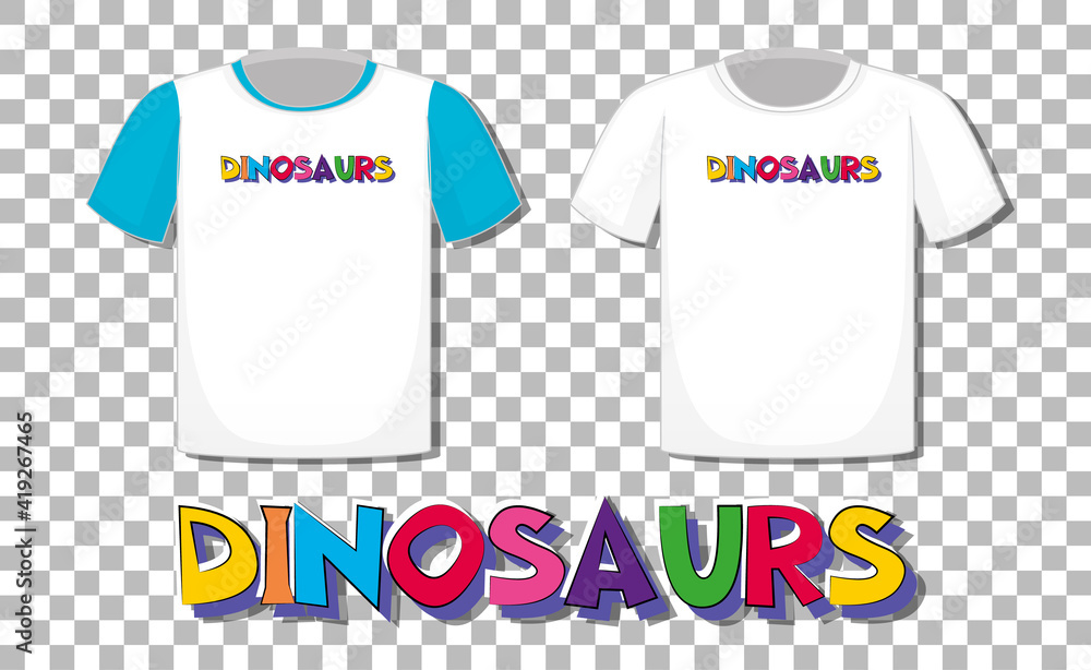 Dinosaurs front logo with set of different shirts isolated on transparent background