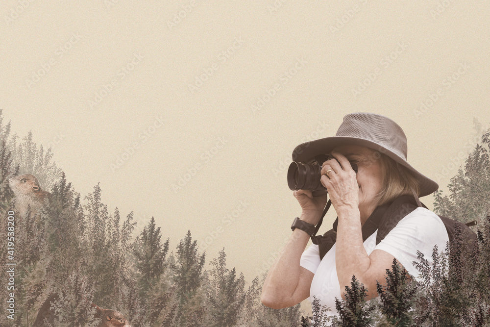 Woman capturing nature border frame