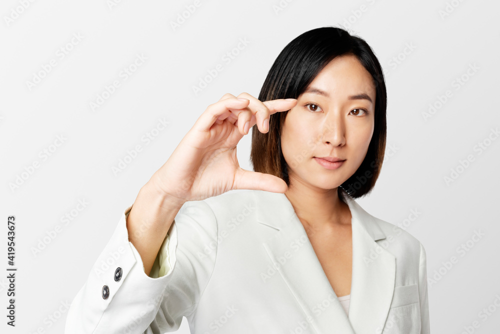 3D illustration Asian businesswoman touching virtual screen