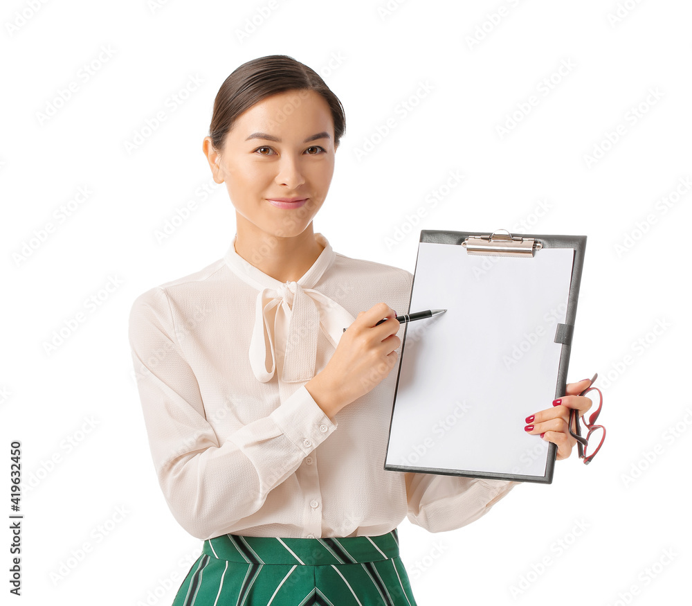 Portrait of female psychologist on white background