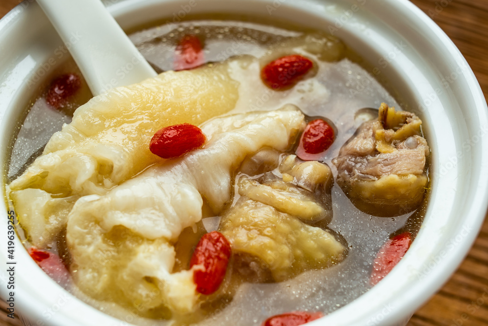 Chinese Food Nourishing Health Soup, Fish Maw Stewed Chicken Soup