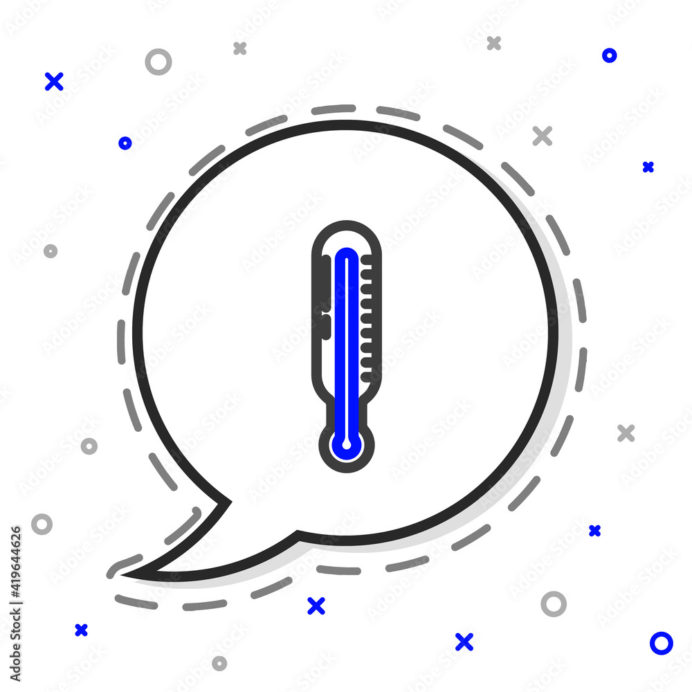 Line Meteorology thermometer measuring icon isolated on white background. Thermometer equipment show