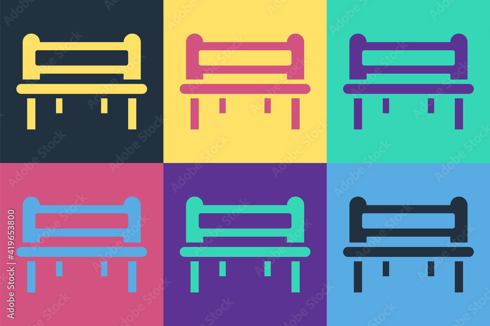 Pop art Romantic bench icon isolated on color background. Vector.