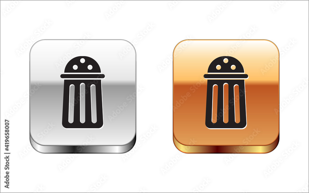 Isometric Salt icon isolated on white background. Cooking spices. Red, blue and green square button.