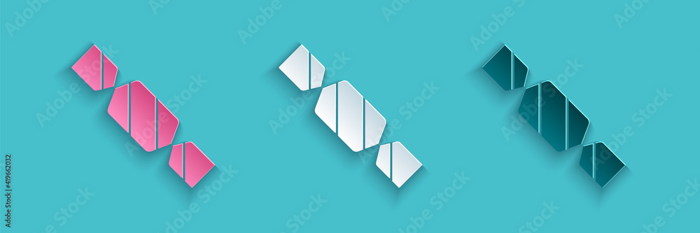 Paper cut Candy icon isolated on blue background. Paper art style. Vector.