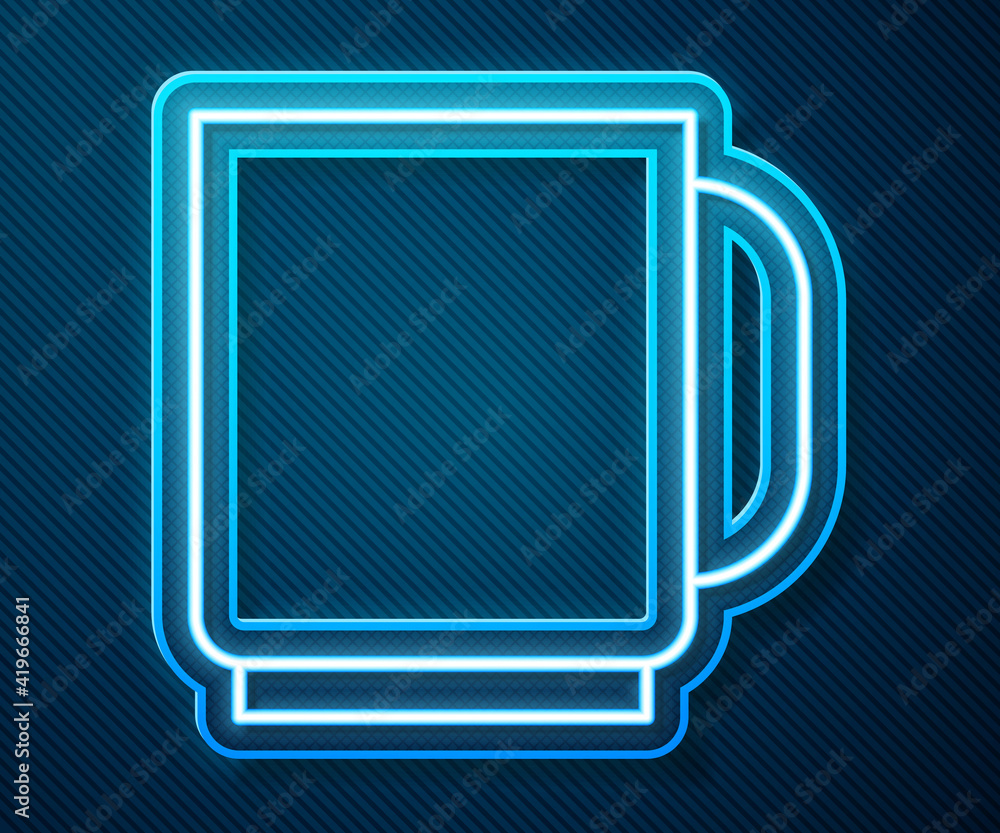 Glowing neon line Coffee cup icon isolated on blue background. Tea cup. Hot drink coffee. Vector Ill