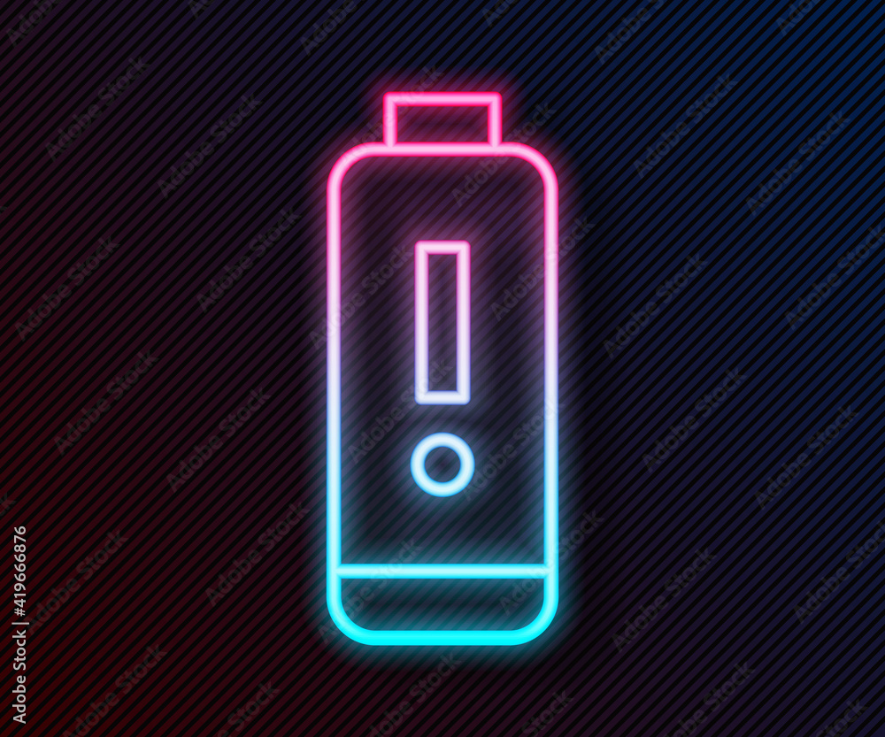 Glowing neon line Battery charge level indicator icon isolated on black background. Vector Illustrat