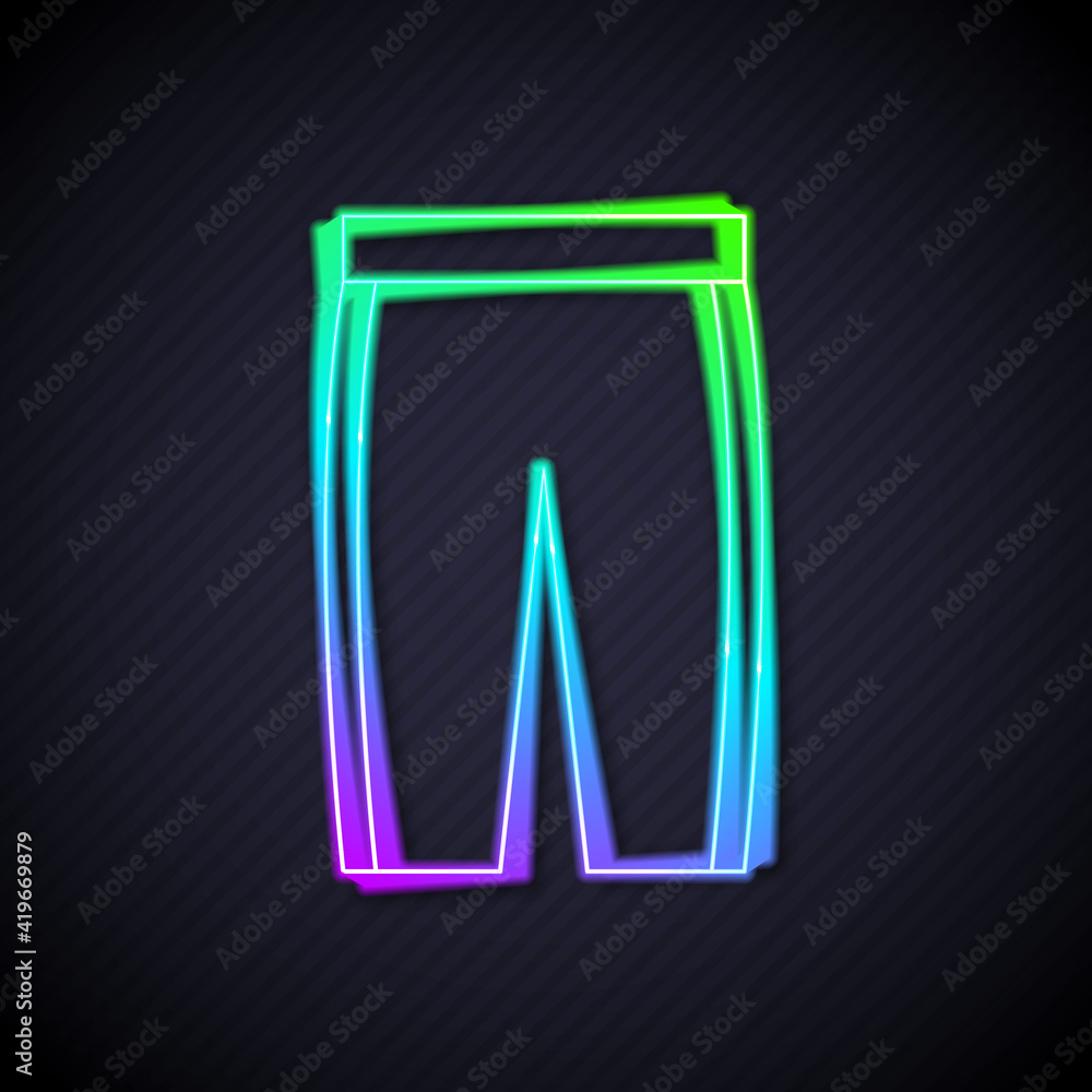 Glowing neon line Golf pants icon isolated on black background. Sport equipment. Sports uniform. Vec