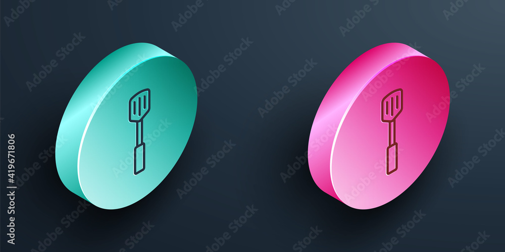 Isometric line Barbecue spatula icon isolated on black background. Kitchen spatula icon. BBQ spatula