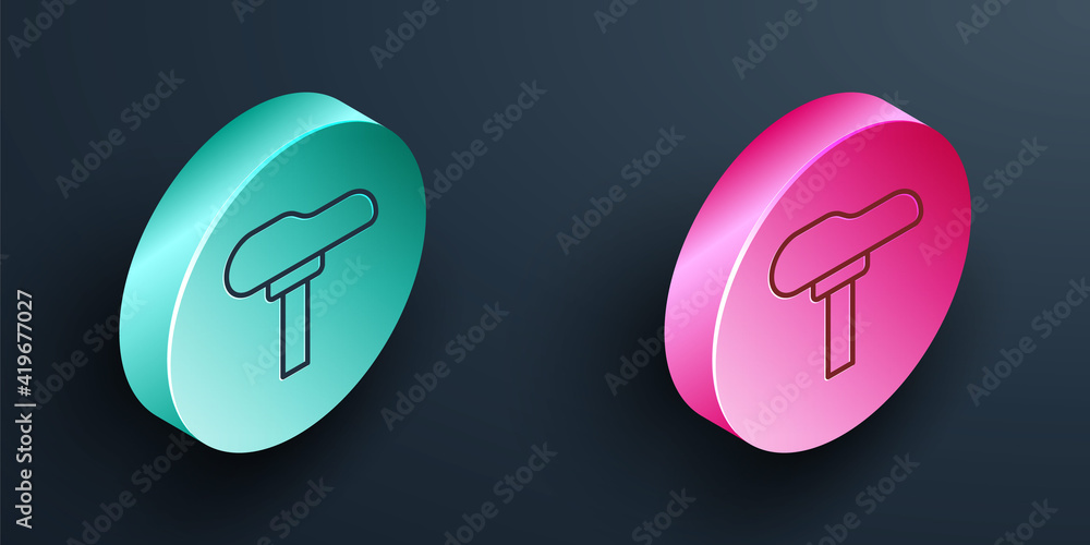 Isometric line Bicycle seat icon isolated on black background. Bicycle saddle. Turquoise and pink ci