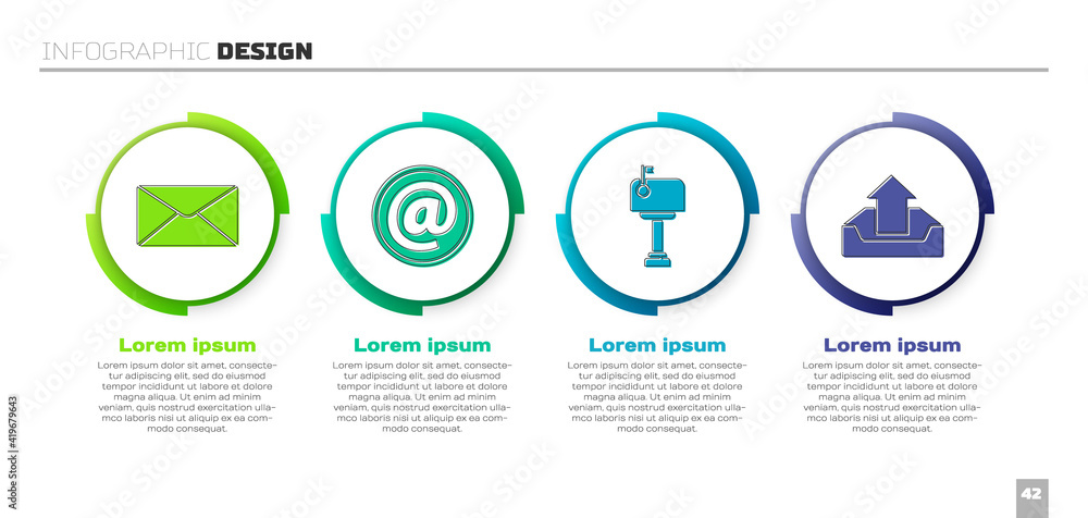 Set Envelope, Mail and e-mail, Mail box and Upload inbox. Business infographic template. Vector.