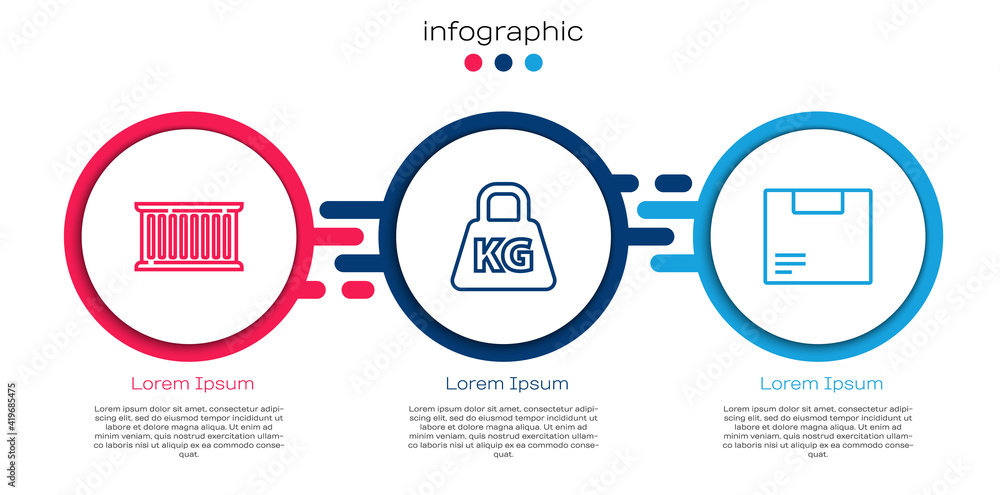 集装箱、重量和纸箱纸箱。商业信息图模板。矢量。