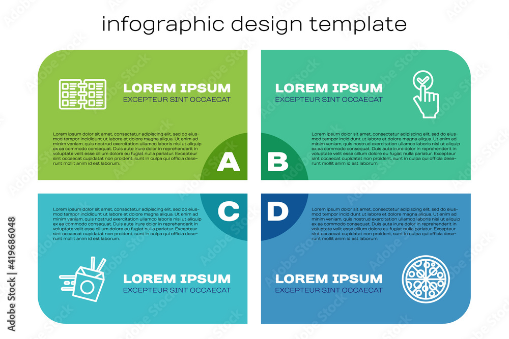 Set line Online ordering noodles delivery, Restaurant cafe menu, Pizza and and. Business infographic