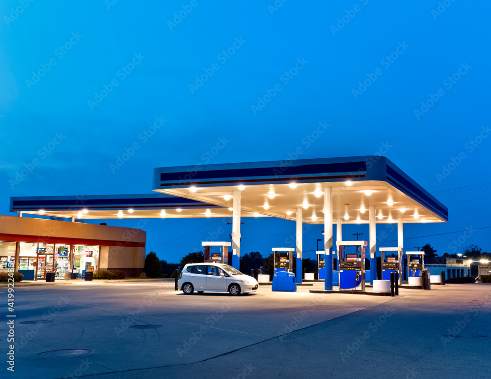 Generic Gas Station and Convenience Store With Copy Space