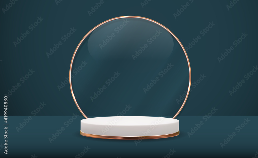 Realistic 3d  pedestal over dark background. Trendy empty podium display for ads cosmetic product pr