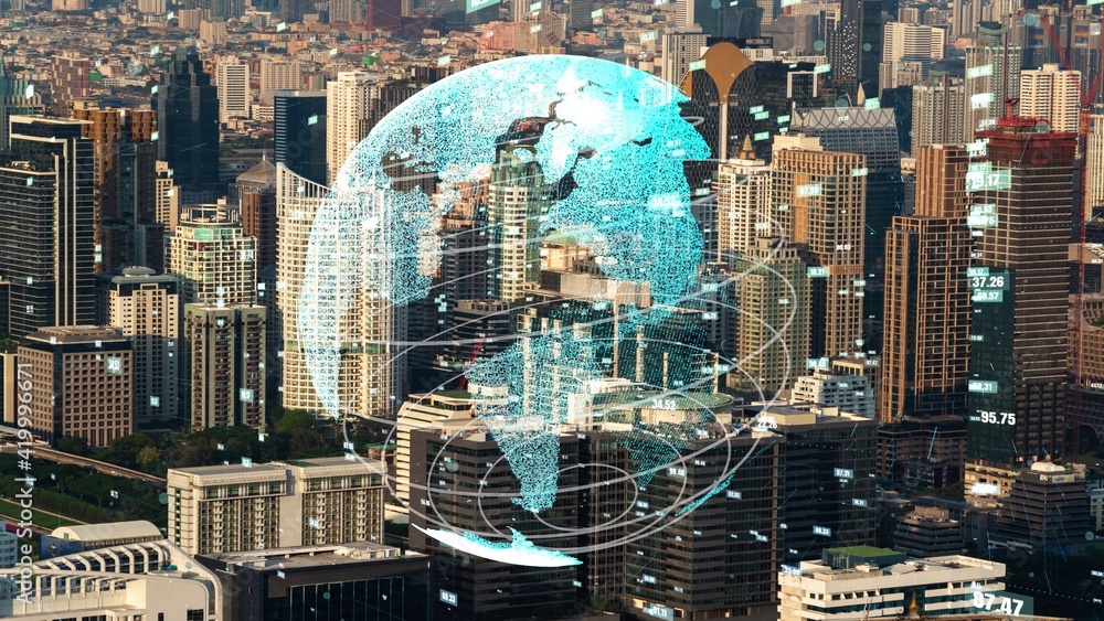 Global connection and the internet network modernization in smart city . Concept of future 5G wirele