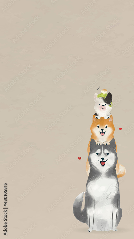 Cute dogs background in watercolor drawing style with brown color