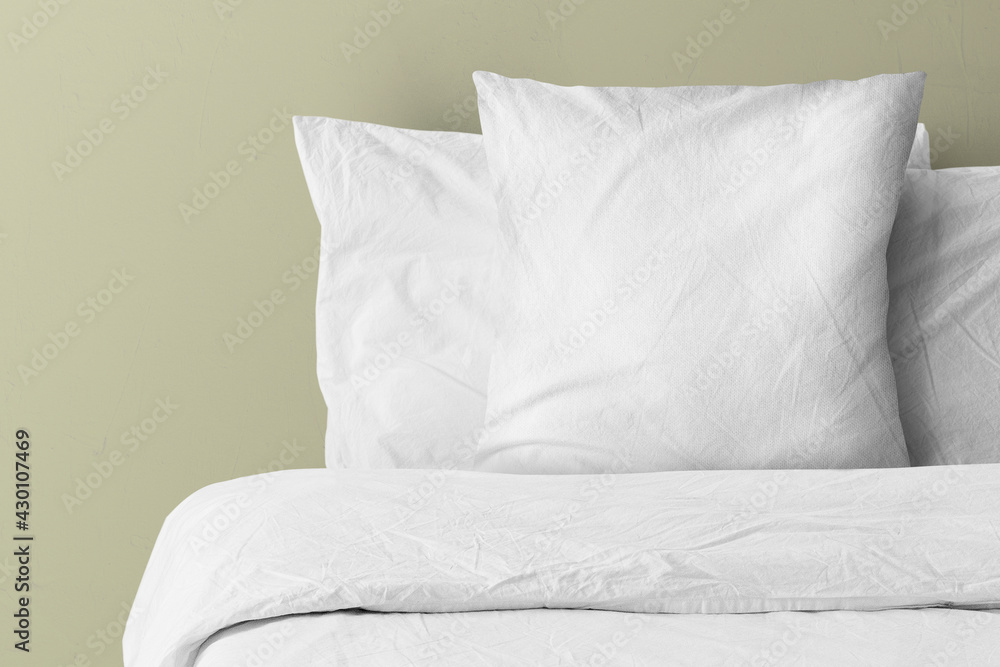 Pillow on bed with blank copy space