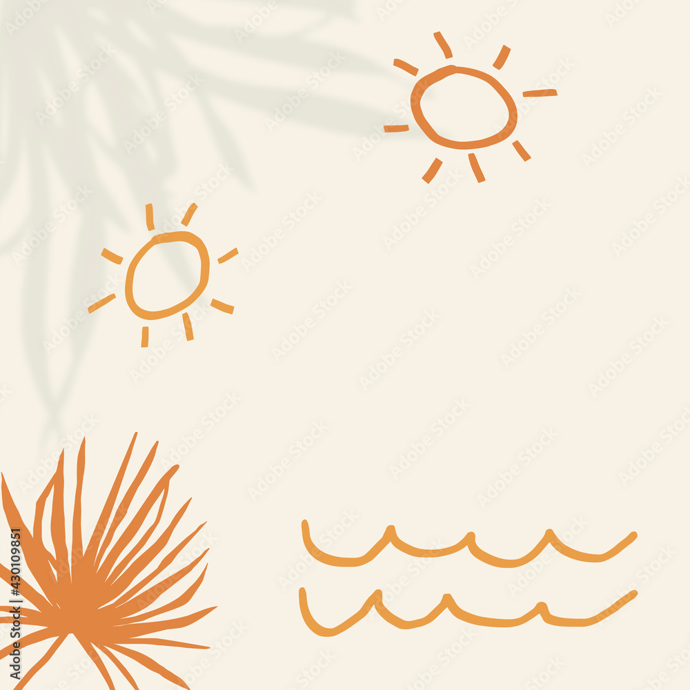 Summer sunset on beige background with orange border doodle