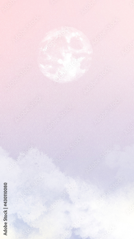 Aesthetic sky background with moon and clouds in pink