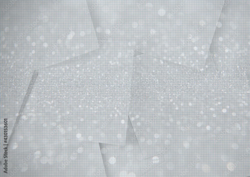 Spots of light and 3d geometrical shapes with copy space on grey background