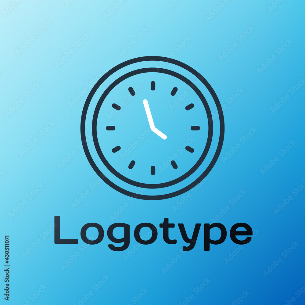 Line Clock icon isolated on blue background. Time symbol. Colorful outline concept. Vector Illustrat