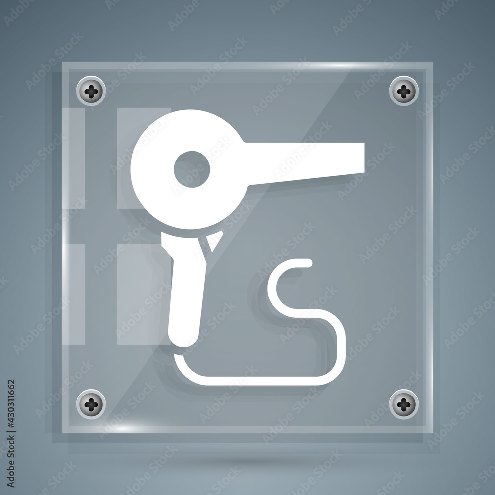 White Hair dryer icon isolated on grey background. Hairdryer sign. Hair drying symbol. Blowing hot a