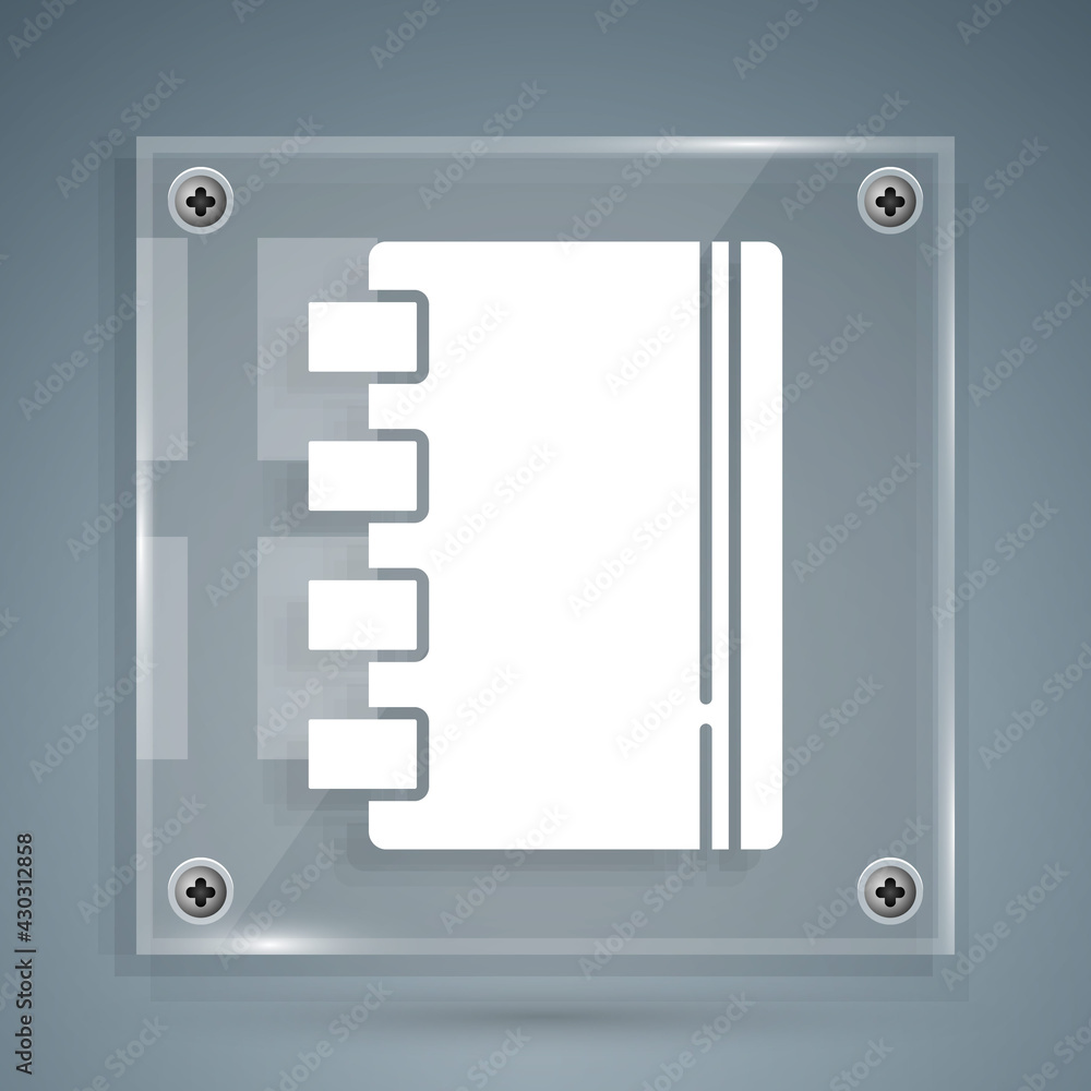 灰色背景上隔离的白色笔记本图标。螺旋形笔记本图标。学校笔记本。写字板。