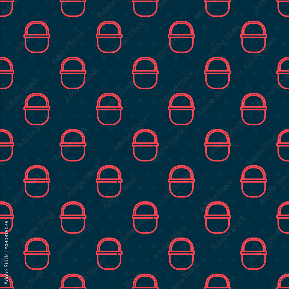 Red line Camping pot icon isolated seamless pattern on black background. Boil or stew food symbol. V