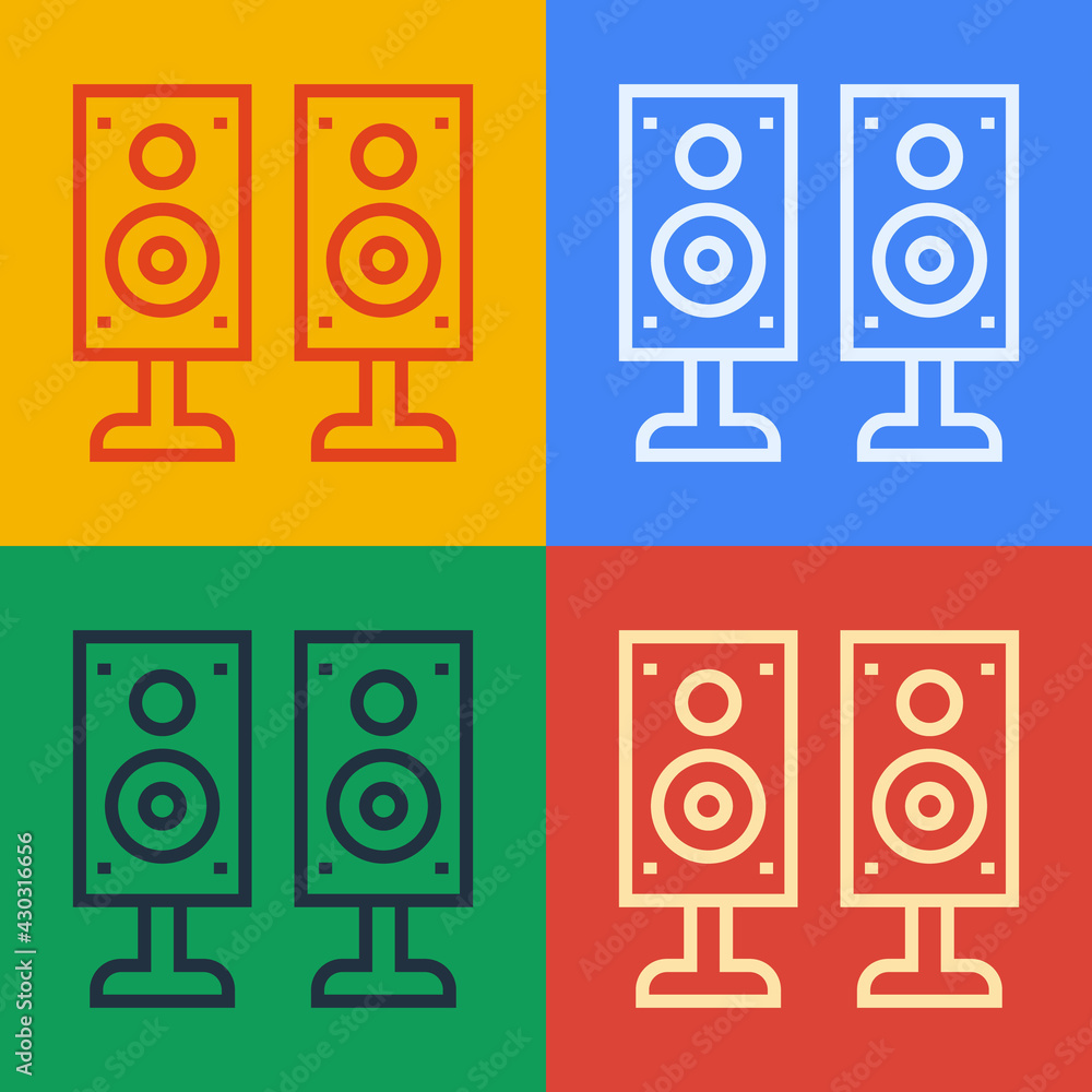 Pop art line Stereo speaker icon isolated on color background. Sound system speakers. Music icon. Mu